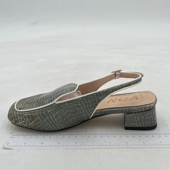 YDN Silver Emboss Square Toe Block Low Heels Slingback Formal Loafer Dressy Shoe - Picture 2 of 8